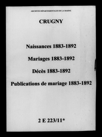 Crugny. Naissances, mariages, décès, publications de mariage 1883-1892
