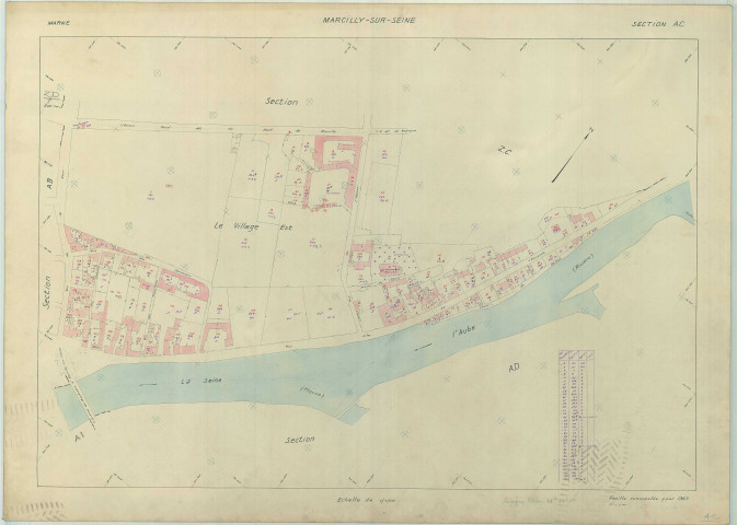 Marcilly-sur-Seine (51343). Section AC échelle 1/1000, plan renouvelé pour 01/01/1963, régulier avant 20/03/1980 (papier armé)
