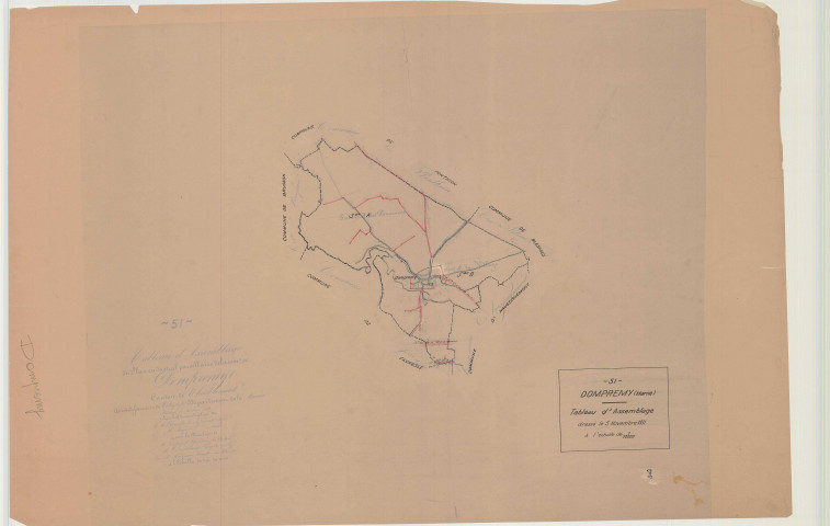 Dompremy (51215). Tableau d'assemblage échelle 1/10000, plan révisé pour 1931, plan non régulier (papier)