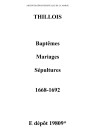 Thillois. Baptêmes, mariages, sépultures 1668-1692