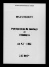 Baudement. Publications de mariage, mariages an XI-1862