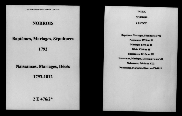 Norrois. Naissances, mariages, décès 1792-1812