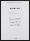 Ambrières. Naissances, mariages, décès 1902-1913 (reconstitutions)