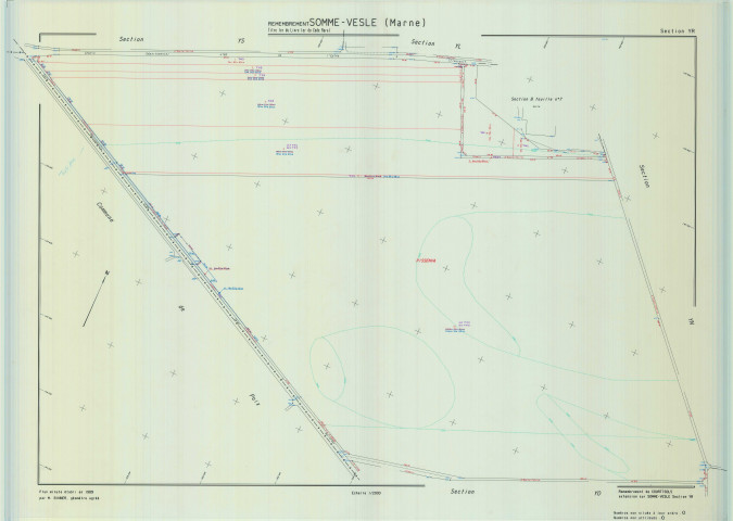 Somme-Vesle (51548). Section YR 2 échelle 1/2000, plan remembré pour 1989 (Extension sur Domme-Vesles section Y), plan régulier (calque)