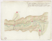 Croquis d'un plan figuré des chemins qui conduisent à Damery depuis l'enlèvement du pont par les hautes eaux de la Marne en 1785.