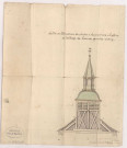Abbaye de Huiron. Dessin en élélvation du clocher a reconstruire a l'église de l'abbaye de Huiron proche Vitry, par Pierre Joseph Battelier L'esnné, 1738.