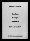 Loisy-en-Brie. Baptêmes, mariages, sépultures 1694-1698