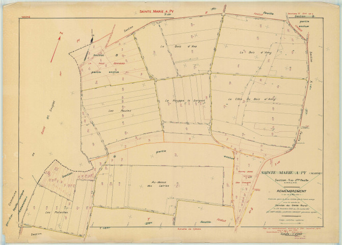 Sainte-Marie-à-Py (51501). Section Y1 échelle 1/2000, plan remembré pour 1953, plan régulier (papier)