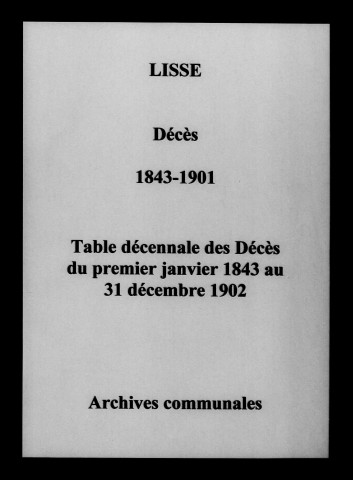 Lisse. Décès, tables des décès 1843-1902