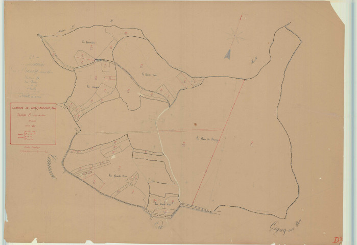 Gigny-Bussy (51270). Bussy-aux-Bois (51096). Section D3 échelle 1/2000, plan mis à jour pour 1955 (ancienne commune de Bussy-aux-Bois (51096), plan non régulier (papier)