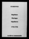 Écriennes. Baptêmes, mariages, sépultures 1734-1736
