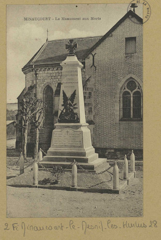 MINAUCOURT-LE-MESNIL-LÈS-HURLUS. Le Monument aux Morts.
Édition Varoquier.[vers 1929]