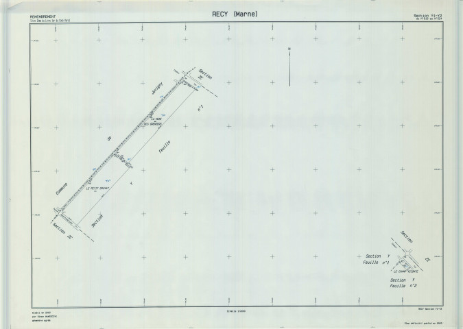 Recy (51453). Section Y1 Y2 échelle 1/2000, plan remembré pour 1954 (anciennes sections A3, A4, B2), plan régulier (papier)