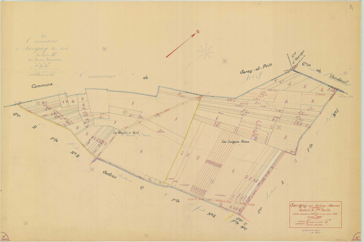 Savigny-sur-Ardres (51527). Section B1 échelle 1/2000, plan mis à jour pour 1966, plan non régulier (papier).