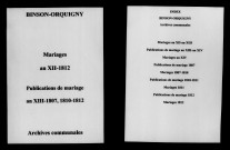 Binson-et-Orquigny. Publications de mariage, mariages an XII-1812