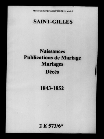 Saint-Gilles. Naissances, publications de mariage, mariages, décès 1843-1852