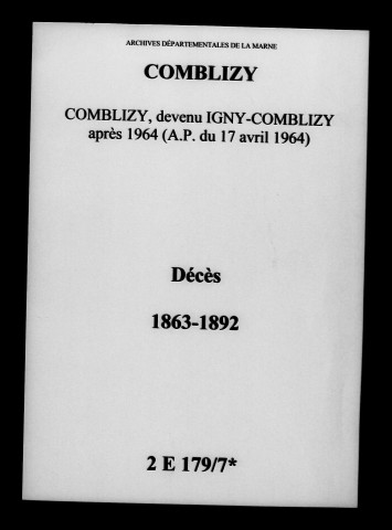 Comblizy. Décès 1863-1892