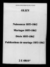 Olizy. Naissances, mariages, décès, publications de mariage 1853-1862