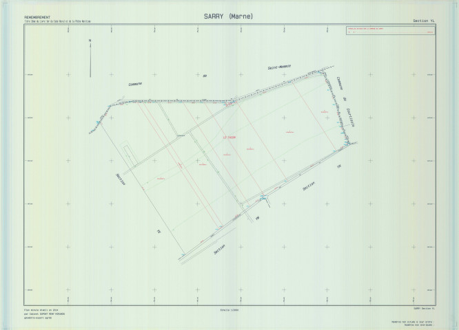 Sarry (51525). Section YL échelle 1/2000, plan remembré pour 2014, plan régulier (calque)