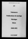 Ay. Naissances, publications de mariage, mariages, décès 1848-1852