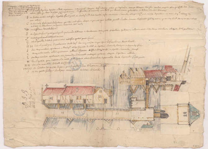 Topographie et division moulin à poudre sur la rivière de Marne, 1657.