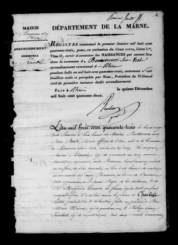 Beaumont-sur-Vesle. Naissances, publications de mariage, mariages, décès 1843-1852