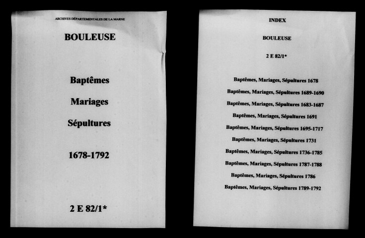 Bouleuse. Baptêmes, mariages, sépultures 1678-1792