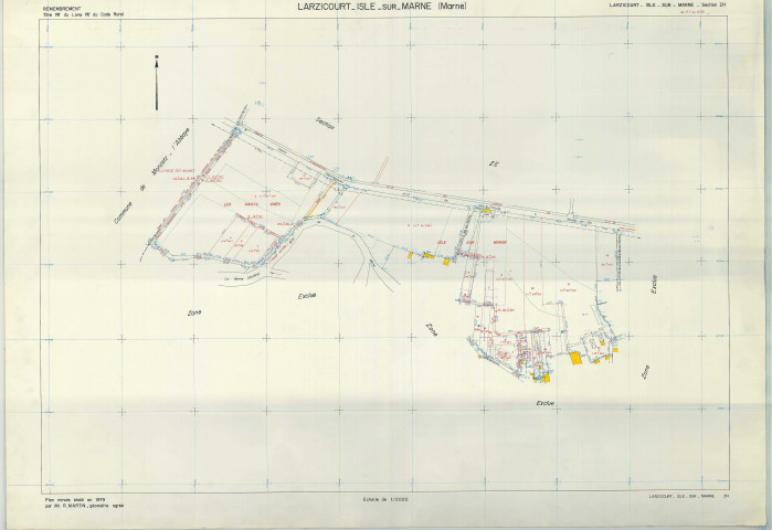 Larzicourt (51316). Section ZH échelle 1/2000, plan remembré pour 1979, plan régulier (papier armé)