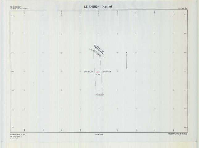 Chemin (Le) (51143). Section ZK échelle 1/2000, plan remembré pour 2009 (remembrement Villers en Argonne), plan régulier (calque)
