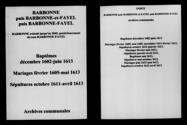Barbonne. Baptêmes, mariages, sépultures 1602-1613
