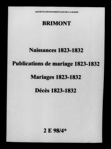 Brimont. Naissances, publications de mariage, mariages, décès 1823-1832