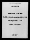 Brimont. Naissances, publications de mariage, mariages, décès 1823-1832