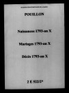 Pouillon. Naissances, mariages, décès 1793-an X