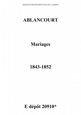 Ablancourt. Mariages 1843-1852