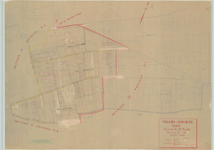 Villers-Marmery (51636). Section G2 échelle 1/1000, plan mis à jour pour 1951, plan non régulier (papier).