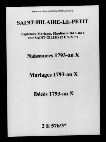 Saint-Hilaire-le-Petit. Naissances, mariages, décès 1793-an X