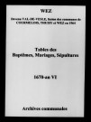 Wez. Tables des baptêmes, mariages, sépultures 1670-an VI