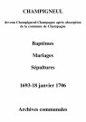 Champigneul. Baptêmes, mariages, sépultures 1693-1706