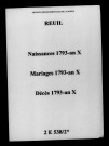 Reuil. Naissances, mariages, décès 1793-an X