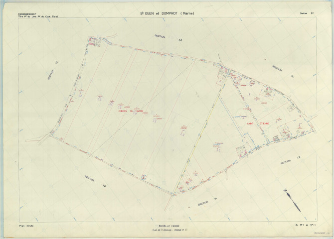 Saint-Ouen-Domprot (51508). Section ZY échelle 1/2000, plan remembré pour 1976, plan régulier (papier armé)