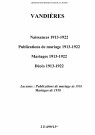 Vandières. Naissances, publications de mariage, mariages, décès 1913-1922