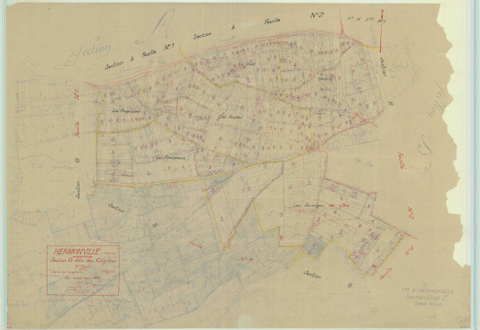 Hermonville (51291). Section G2 échelle 1/1250, plan mis à jour pour 1946, plan non régulier (papier).