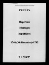 Prunay. Baptêmes, mariages, sépultures 1744-1792