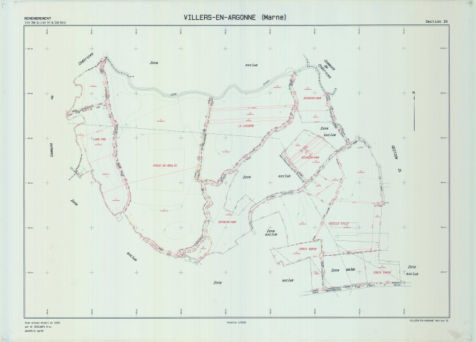 Villers-en-Argonne (51632). Section ZK échelle 1/2000, plan remembré pour 2009, plan régulier (calque)