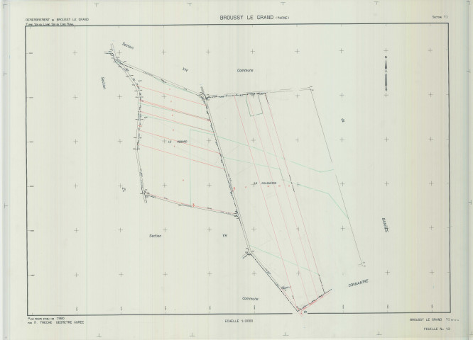 Broussy-le-Grand (51090). Section YI échelle 1/2000, plan remembré pour 01/01/1980, plan régulier de qualité P5 (calque)