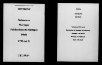 Festigny. Naissances, publications de mariage, mariages, décès 1793-an X
