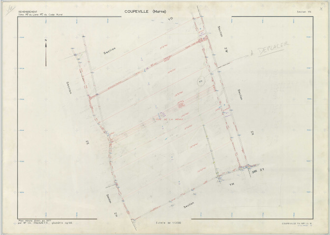 Coupéville (51179). Section YN échelle 1/2000, plan remembré pour 1977, plan régulier (papier armé)