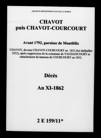 Chavot-Courcourt. Décès an XI-1862