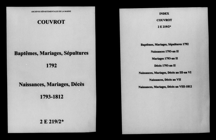 Couvrot. Naissances, mariages, décès 1792-1812