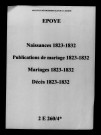 Époye. Naissances, publications de mariage, mariages, décès 1823-1832